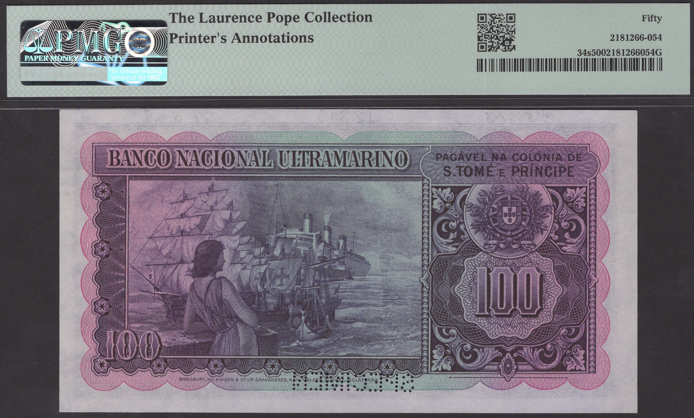 Banco Nacional Ultramarino, St Thomas & Prince, printers archival specimens for 100 Escudos... - Image 4 of 4