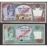 Nepal Rastra Bank, specimen 100 Rupees, ND (1981), zero serial numbers, also specimen 500...