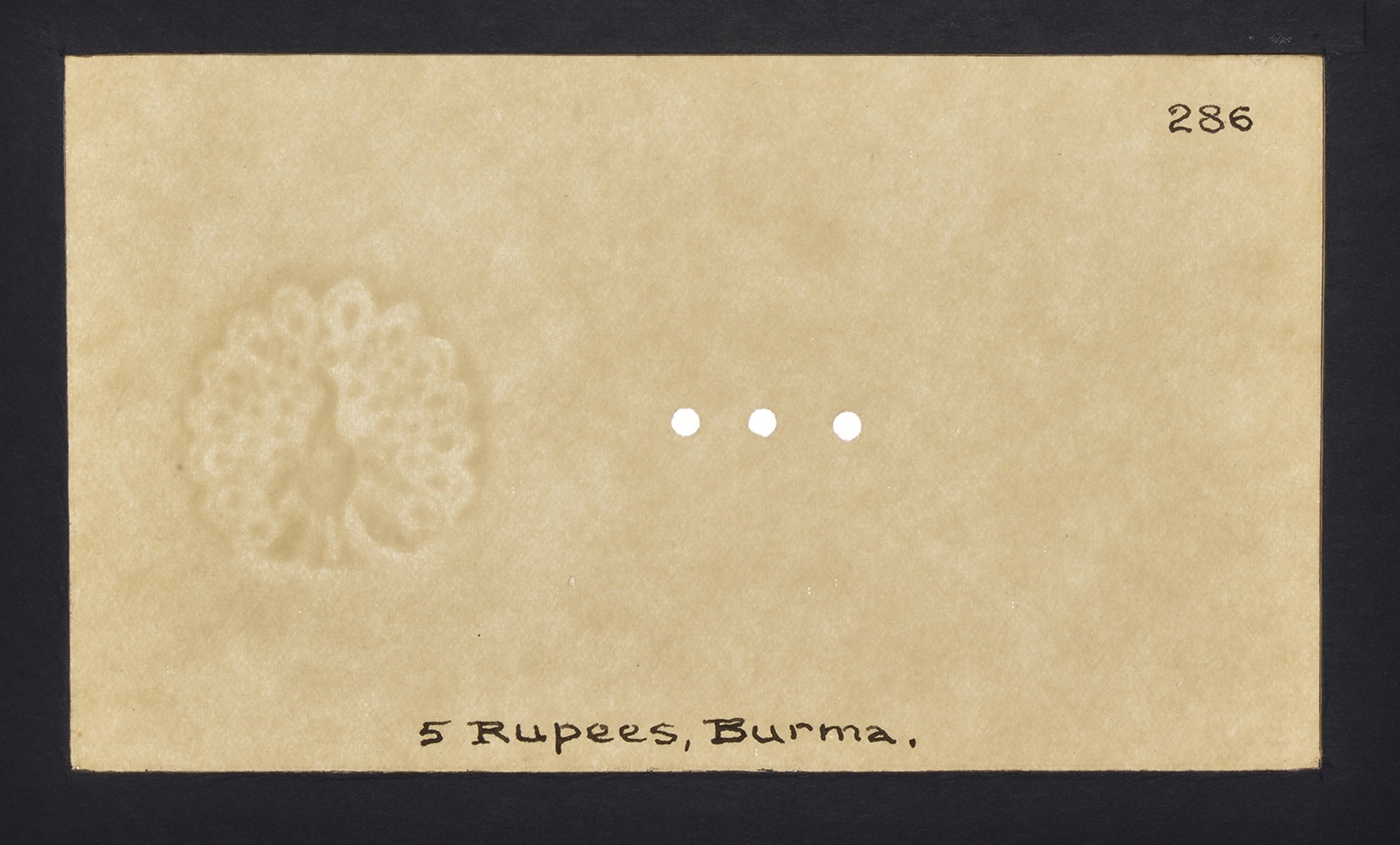 Government/Union Bank of Burma, watermarked papers for 1, 5 and 100 Rupee, ND (1948-50),... - Image 3 of 3