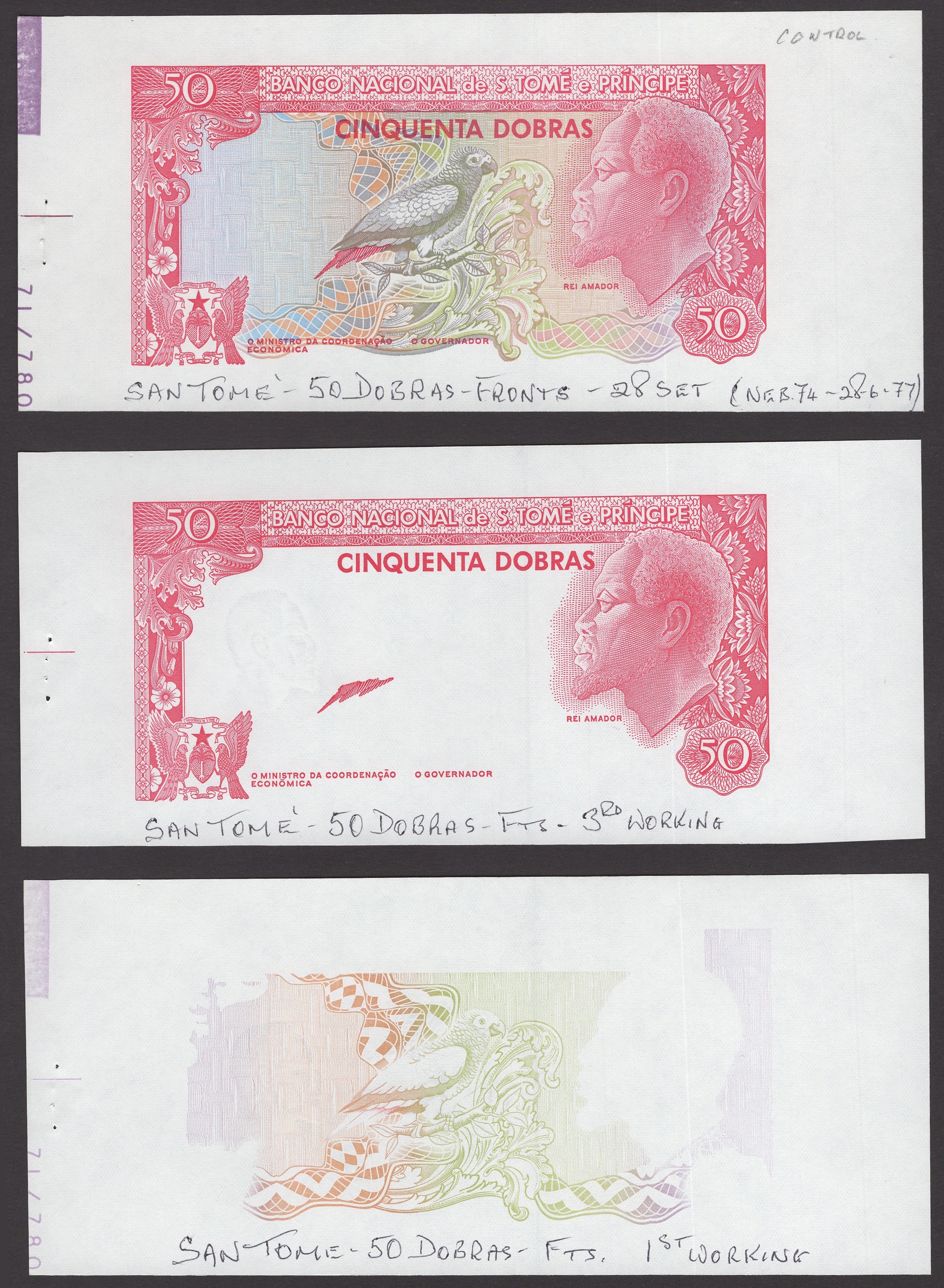 Banco Nacional de S.Tome e Principe, a complete set of stage proofs (8) on watermarked...