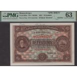 Banco Nacional Ultramarino, Mozambique, printers archival specimen 10 Escudos, 1 January...