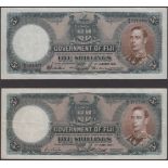 Government of Fiji, 5 Shillings (2), 1 January 1942, serial number B/3 123665 and 1 June...