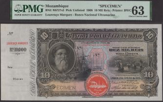 Banco Nacional Ultramarino, Mozambique, specimen 10 Mil Reis, 2 January 1908, no serial...