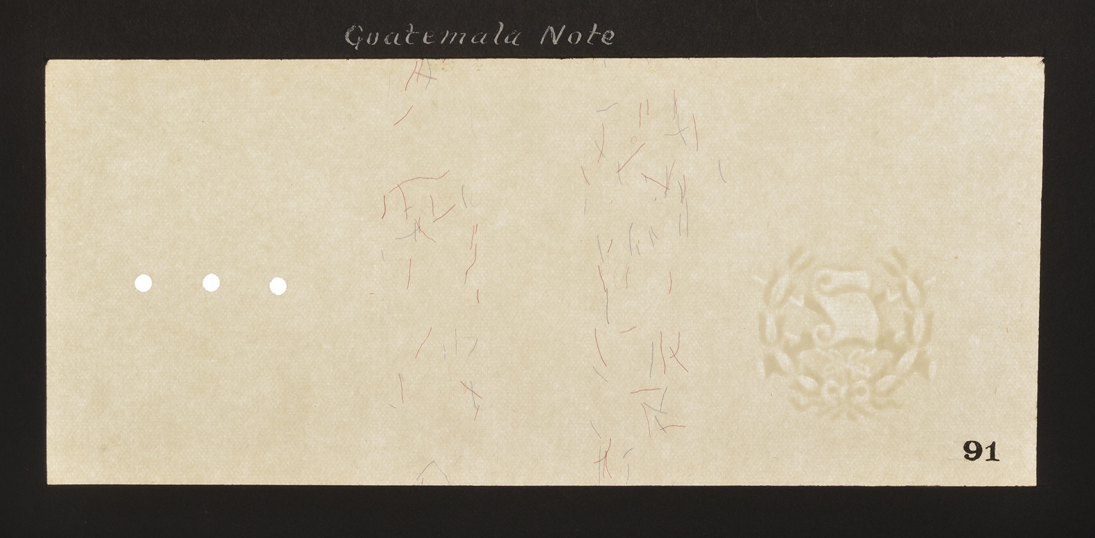 Banco Central de Guatemala, watermarked papers (3) as used on the series of 1926 and 1928,... - Image 2 of 3