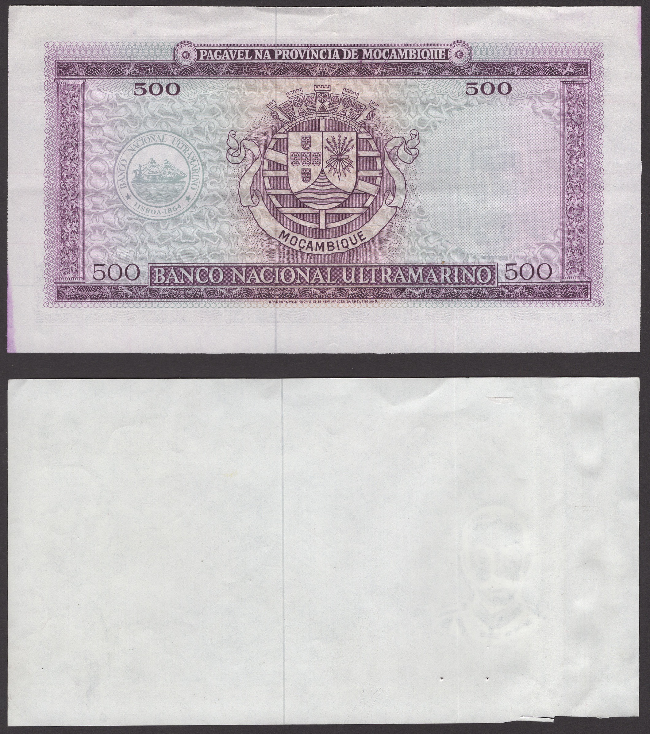 Banco de Mocambique, specimen 500 Escudos (2), 22 March 1967 (1976), serial number 0000000,... - Bild 4 aus 4