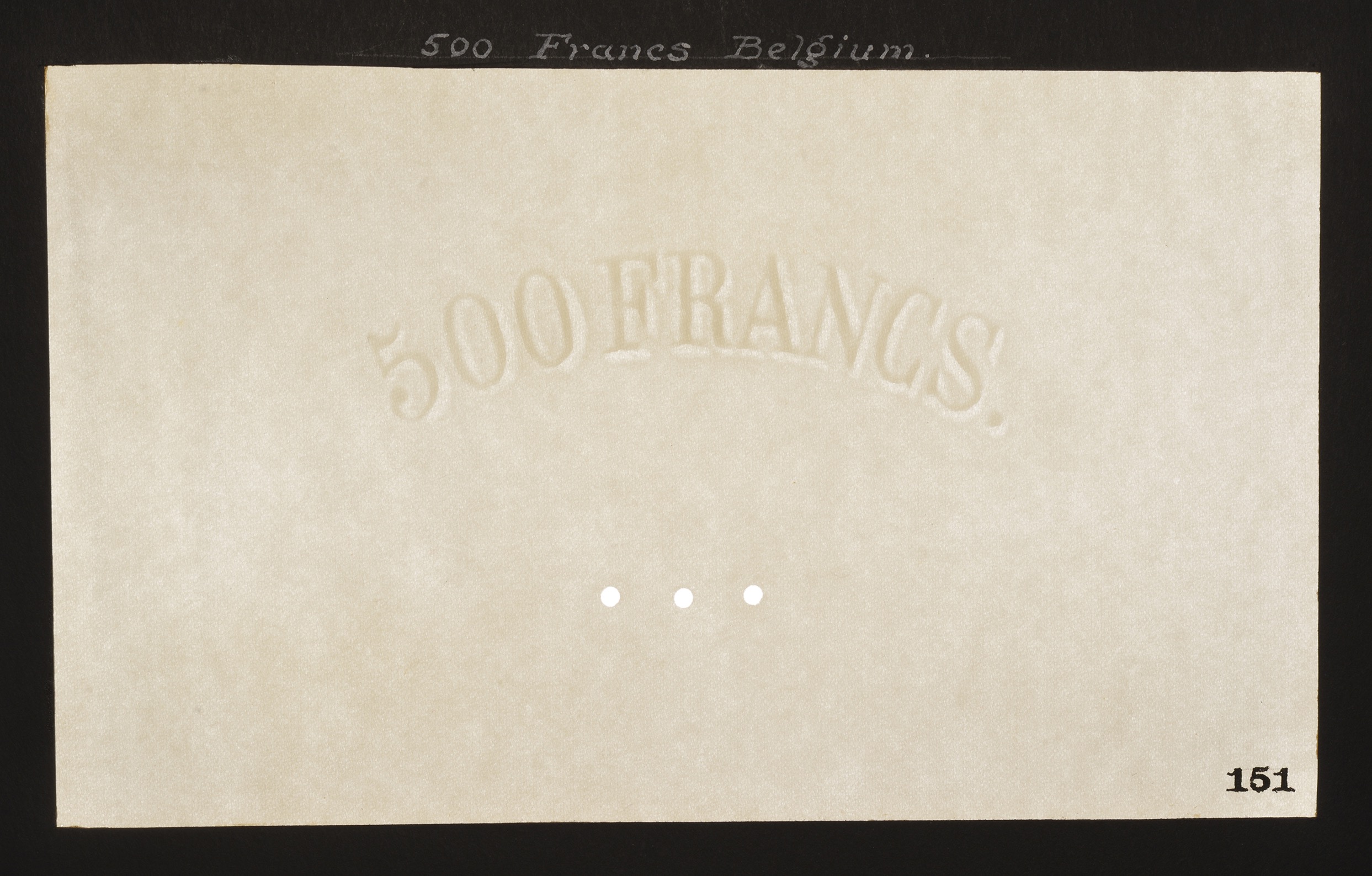 Banque Nationale de Belgique, watermarked paper for 500 Francs (5), issue of 1910-25, glued... - Image 4 of 5