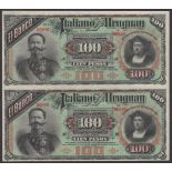 Banco Italiano del Uruguay, an uncut pair of unissued 100 Pesos, 20 September 1887, serial...