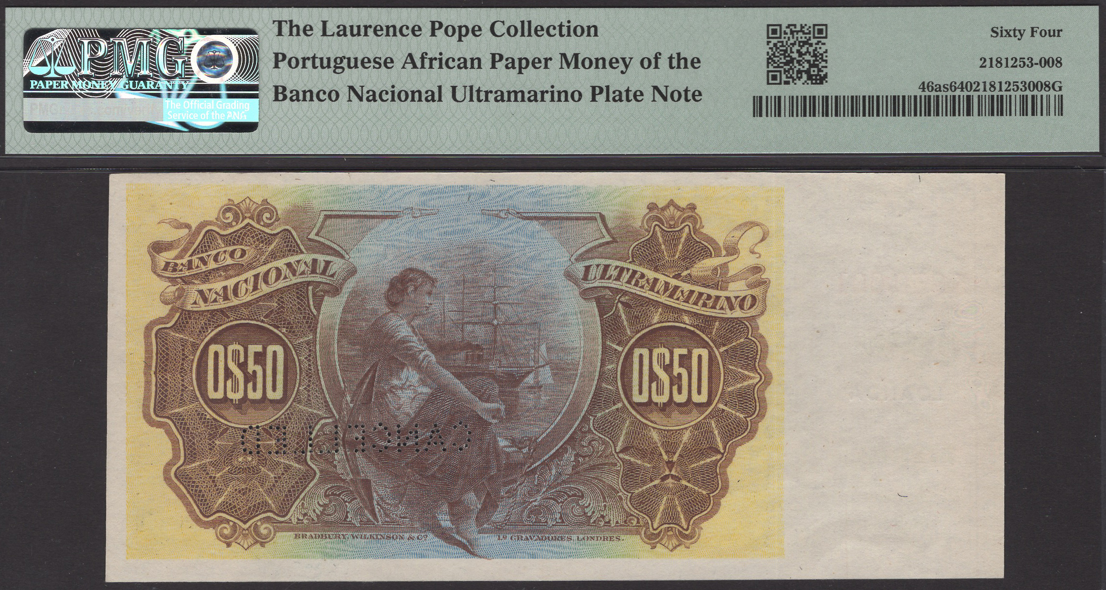 Banco Nacional Ultramarino, Angola, printers archival specimen 50 Centavos, 5 November... - Image 2 of 2