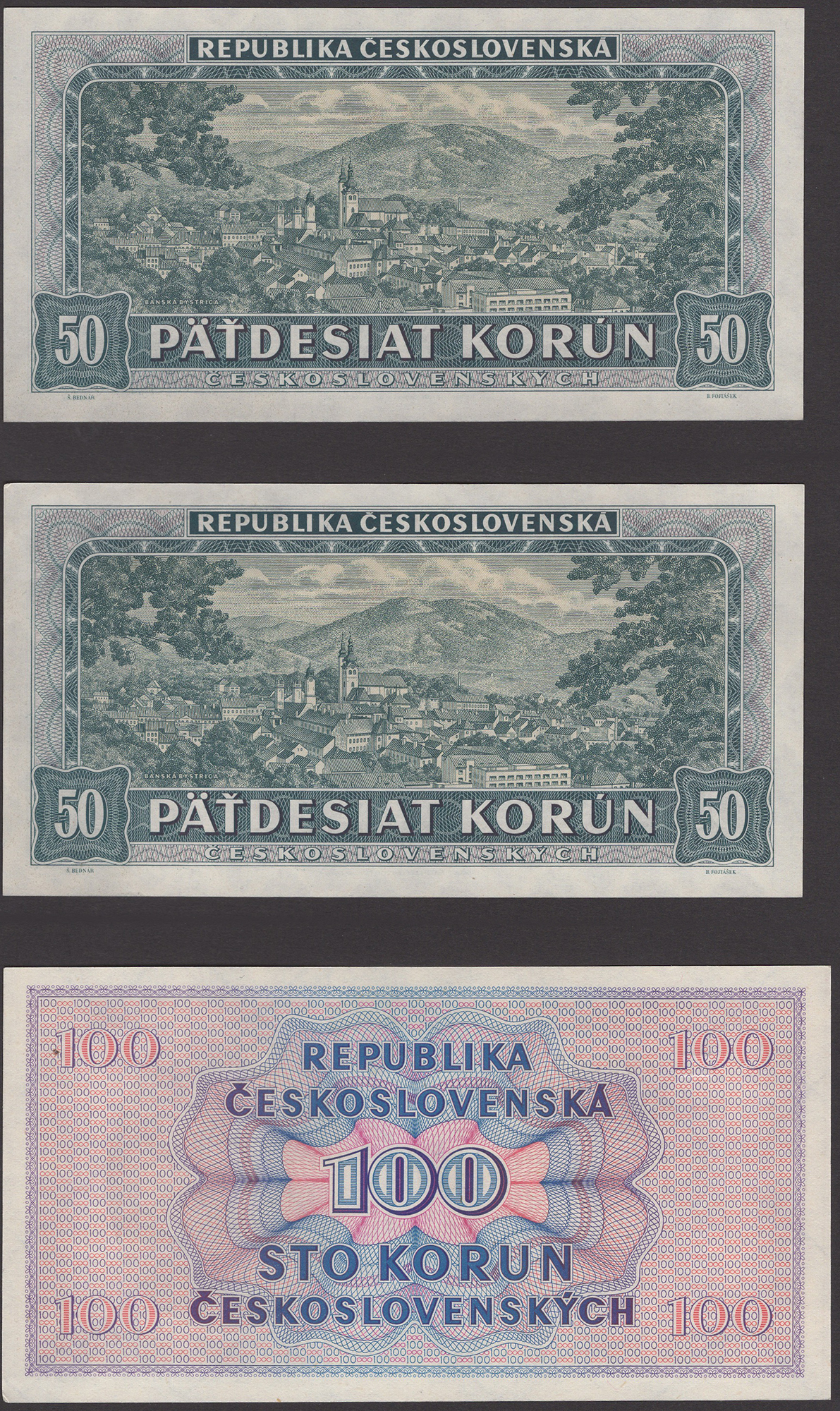 Republika Ceskoslovenska, 50 Korun (2), 1948, serial numbers A48 080411-12, also 100 Korun... - Bild 2 aus 4