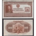 Banco Nacional Ultramarino, Mozambique, obverse and reverse die proofs for 1000 Escudos, ND...