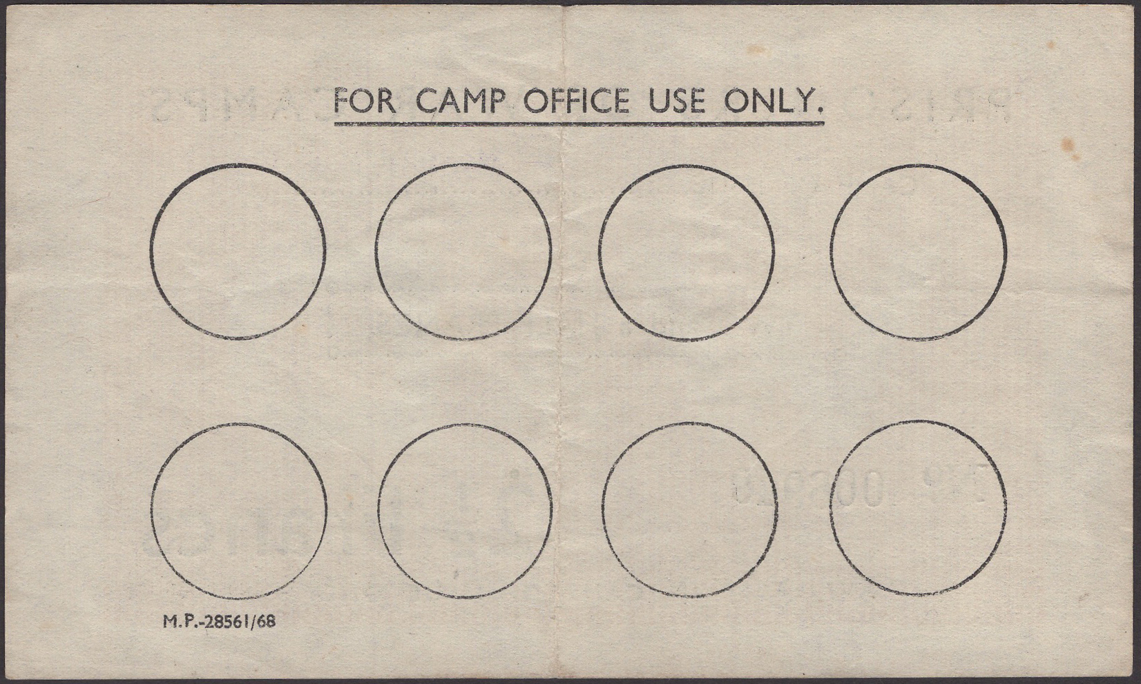 Prisoner of War Camps, France, 2 1/2 Francs, ND (1944-45), serial number 006949, handstamp... - Image 2 of 2
