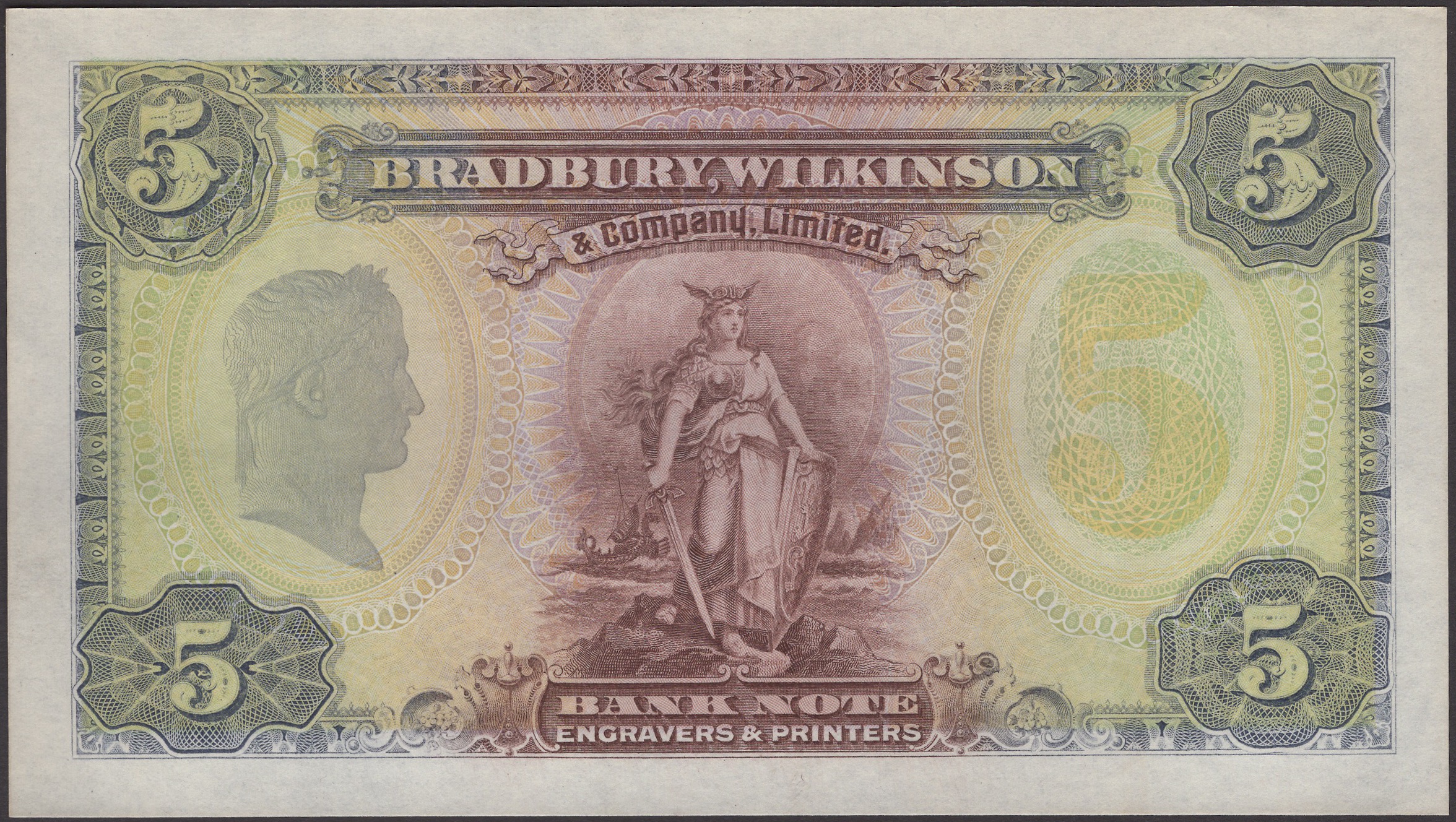 Bradbury Wilkinson Test Notes, an advertising note for 5 units, ND, uniface, multicolour...