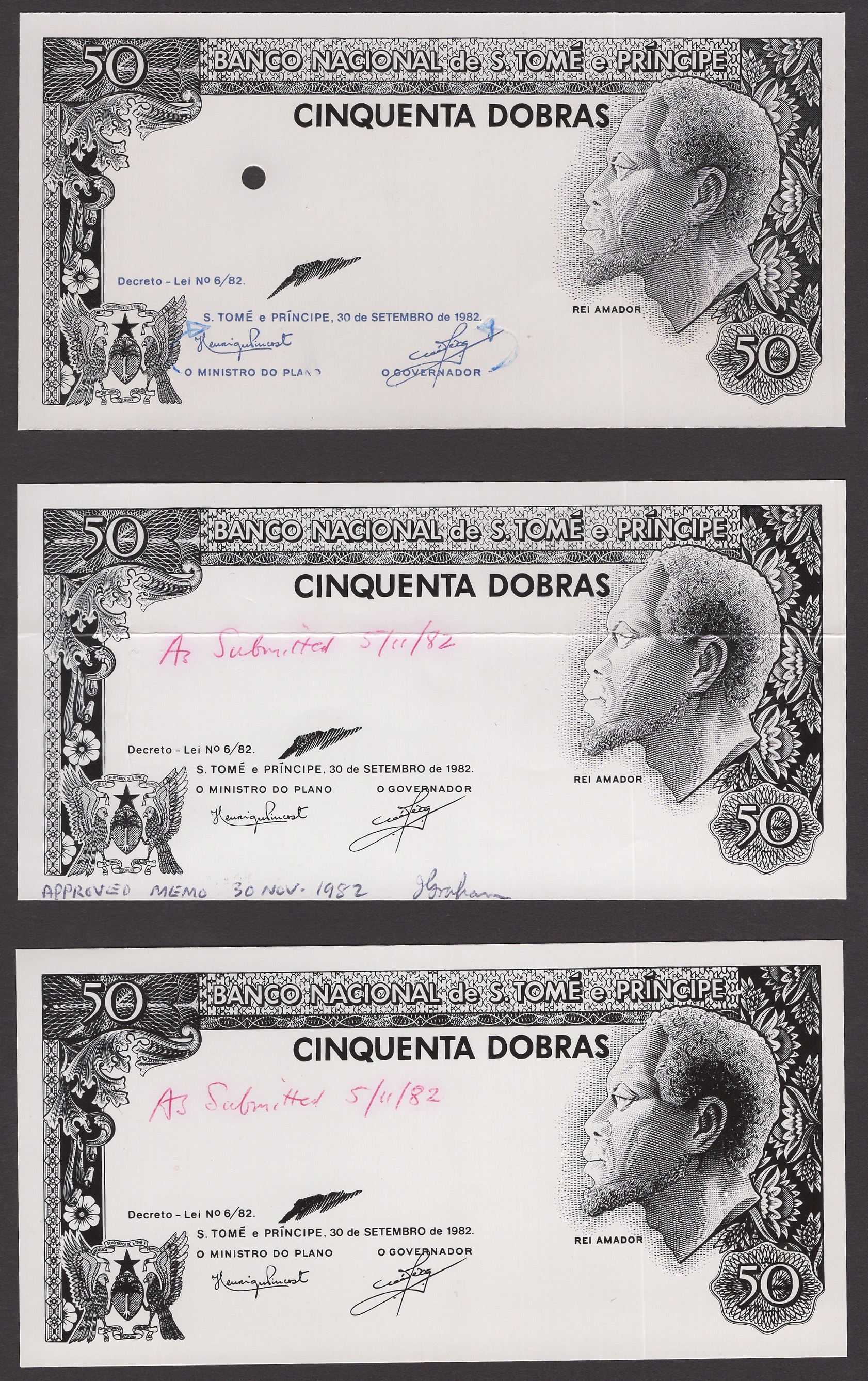 Banco Nacional de S.Tome e Principe, a group of proofs (4) and photographs (6) for the... - Image 5 of 6