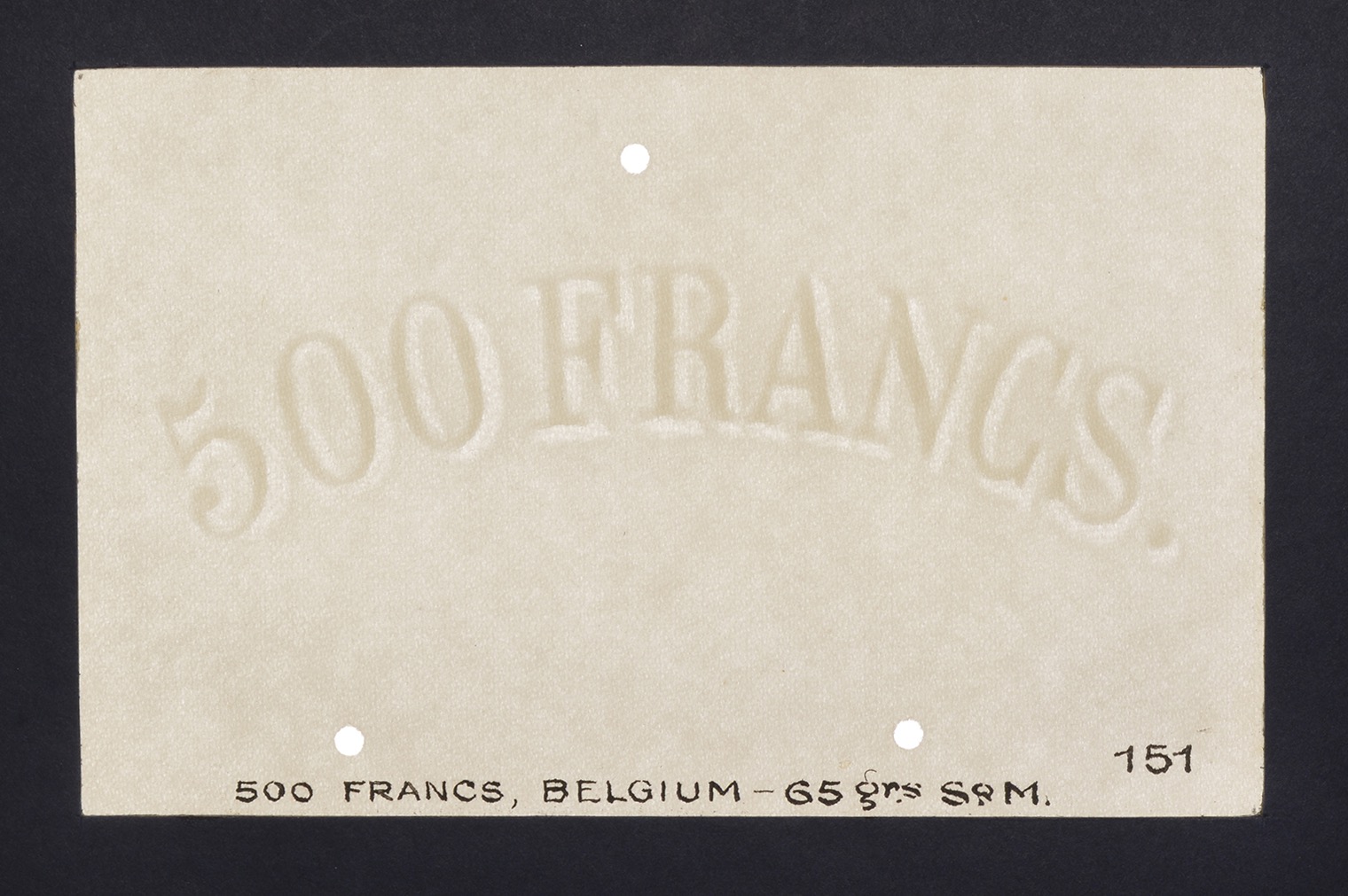 Banque Nationale de Belgique, watermarked paper for 500 Francs (6), issue of 1910-25, glued... - Bild 5 aus 6
