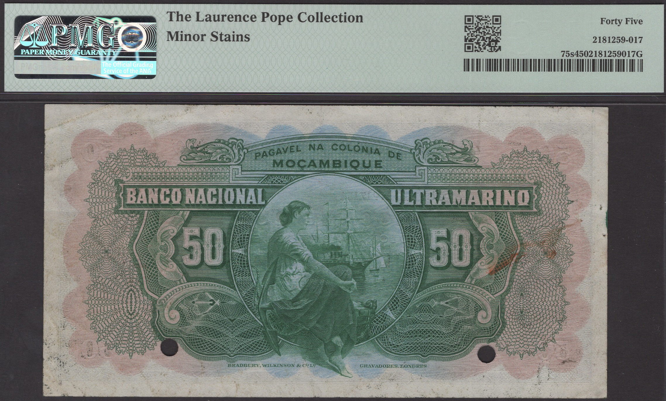 Banco Nacional Ultramarino, Mozambique, specimen 50 Escudos, 11 January 1938, serial number... - Bild 2 aus 2