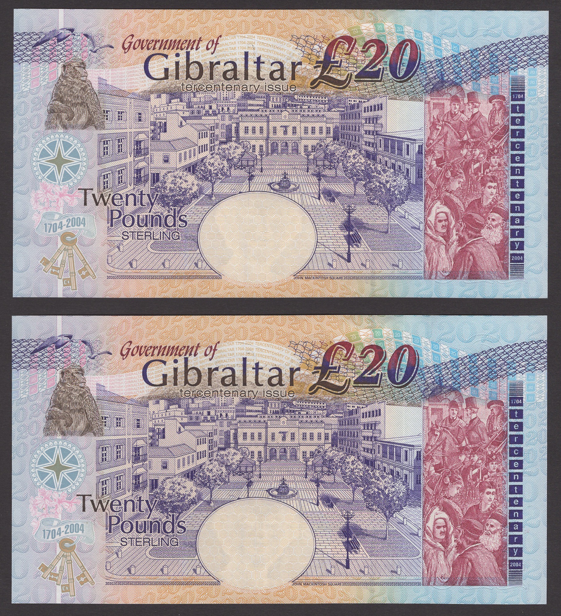 Government of Gibraltar, Â£20 (5), 4 August 2004, serial numbers CCC487353-57, Bristow... - Bild 4 aus 4