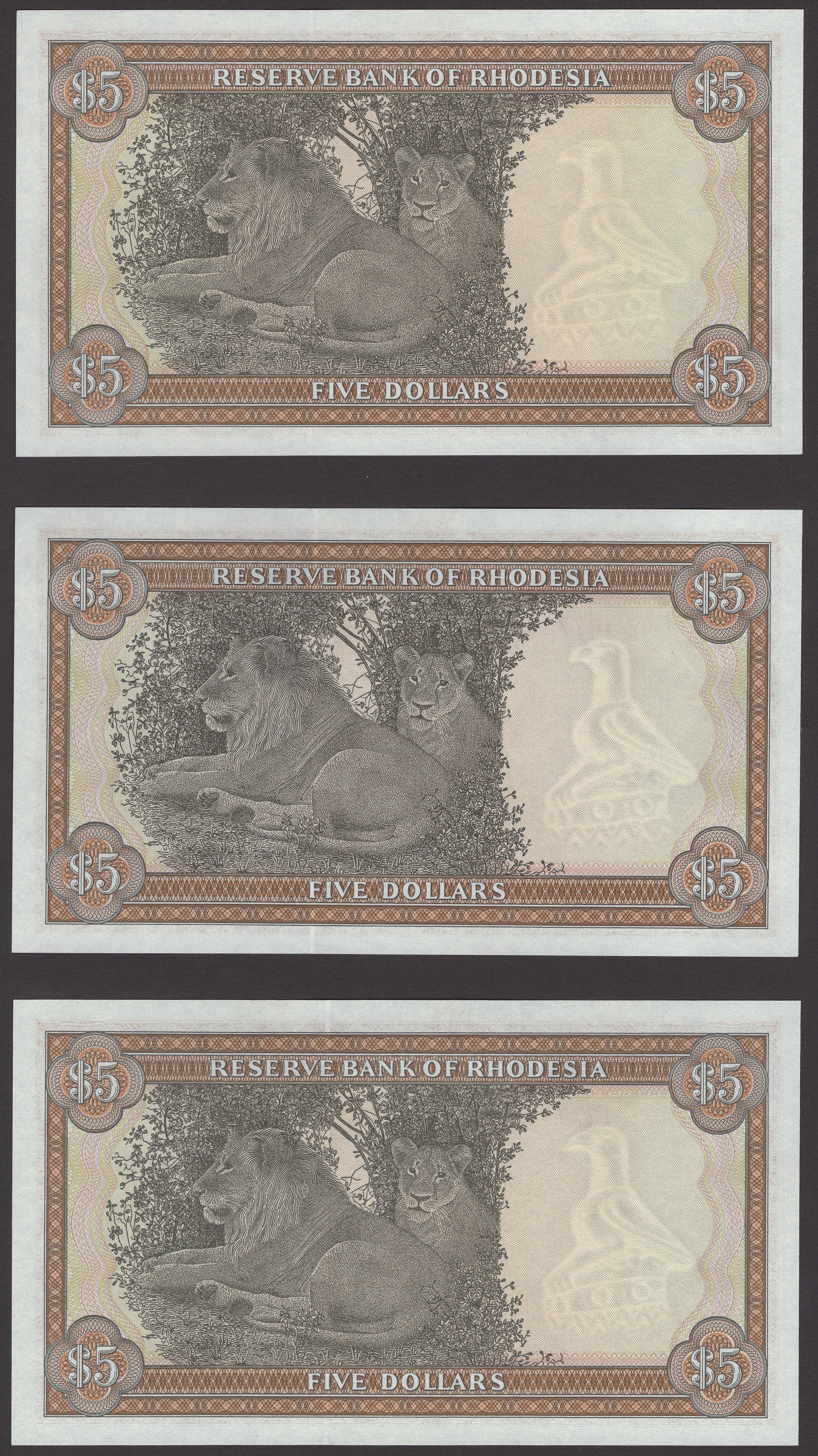 Reserve Bank of Rhodesia, $5 (4), 15 May 1979, consecutive serial numbers M/24 107712-15,... - Image 2 of 4