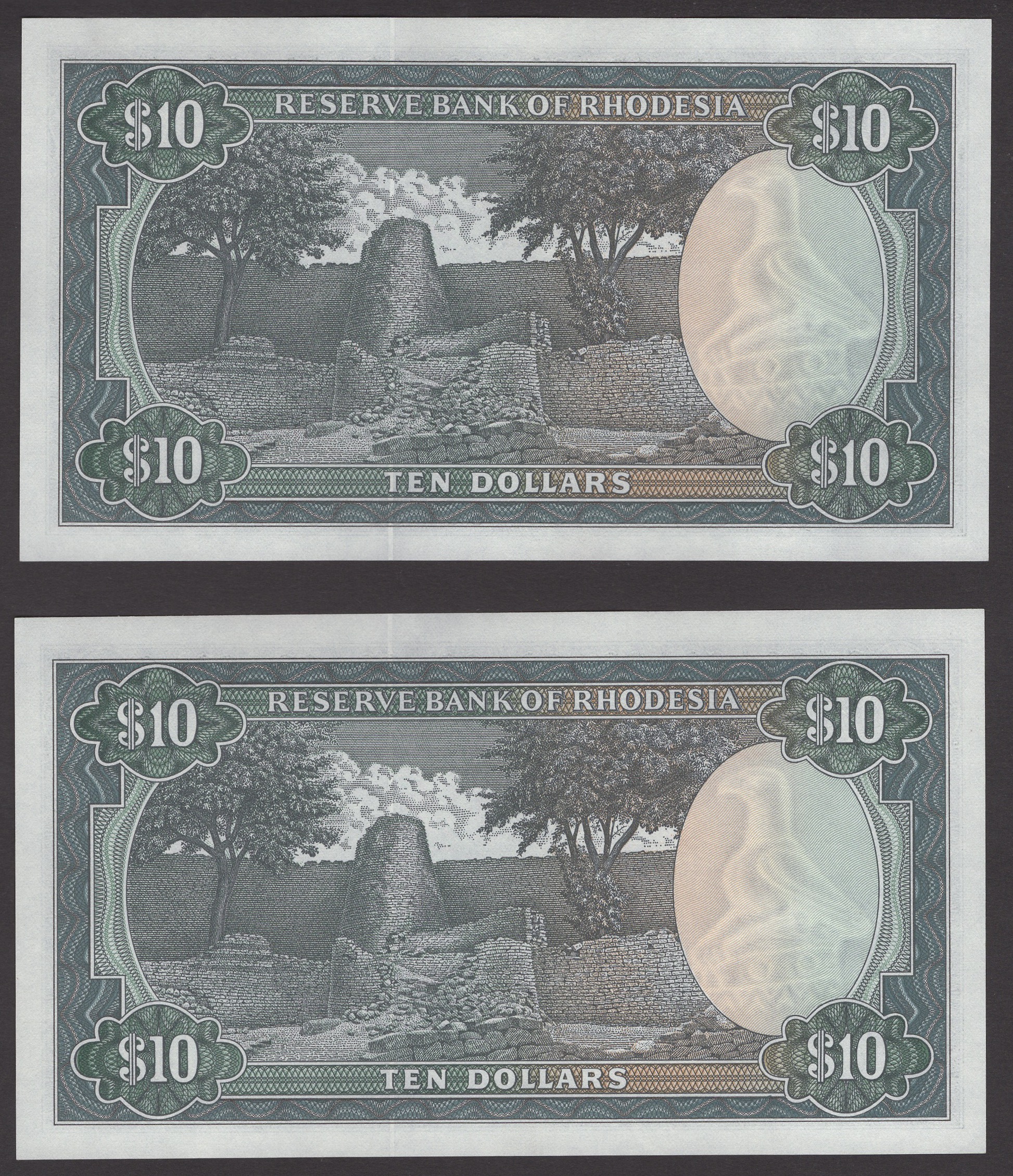 Reserve Bank of Rhodesia, $10 (2), 2 January 1979, consecutive serial numbers J/57... - Bild 2 aus 2