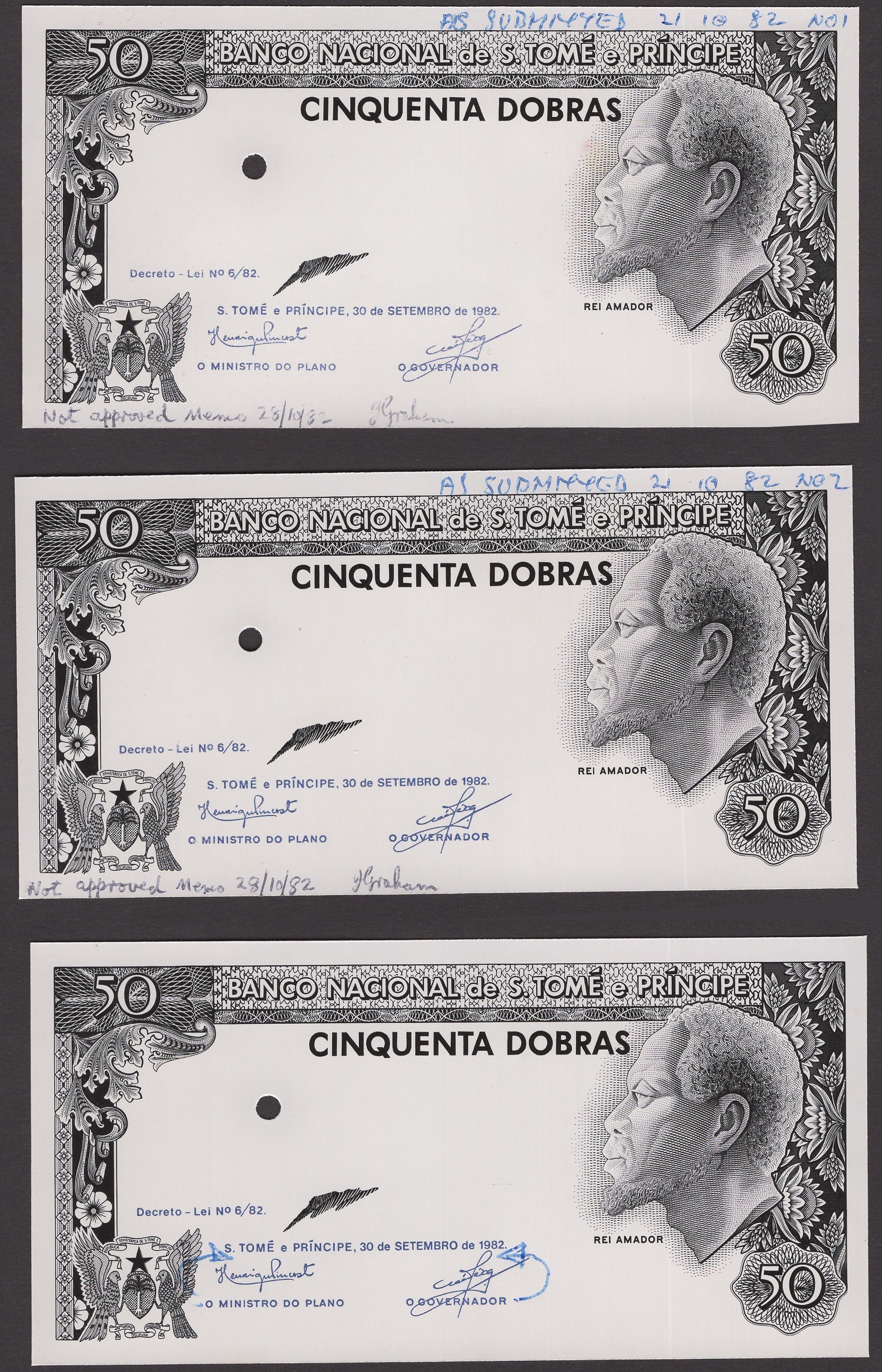 Banco Nacional de S.Tome e Principe, a group of proofs (4) and photographs (6) for the... - Image 3 of 6