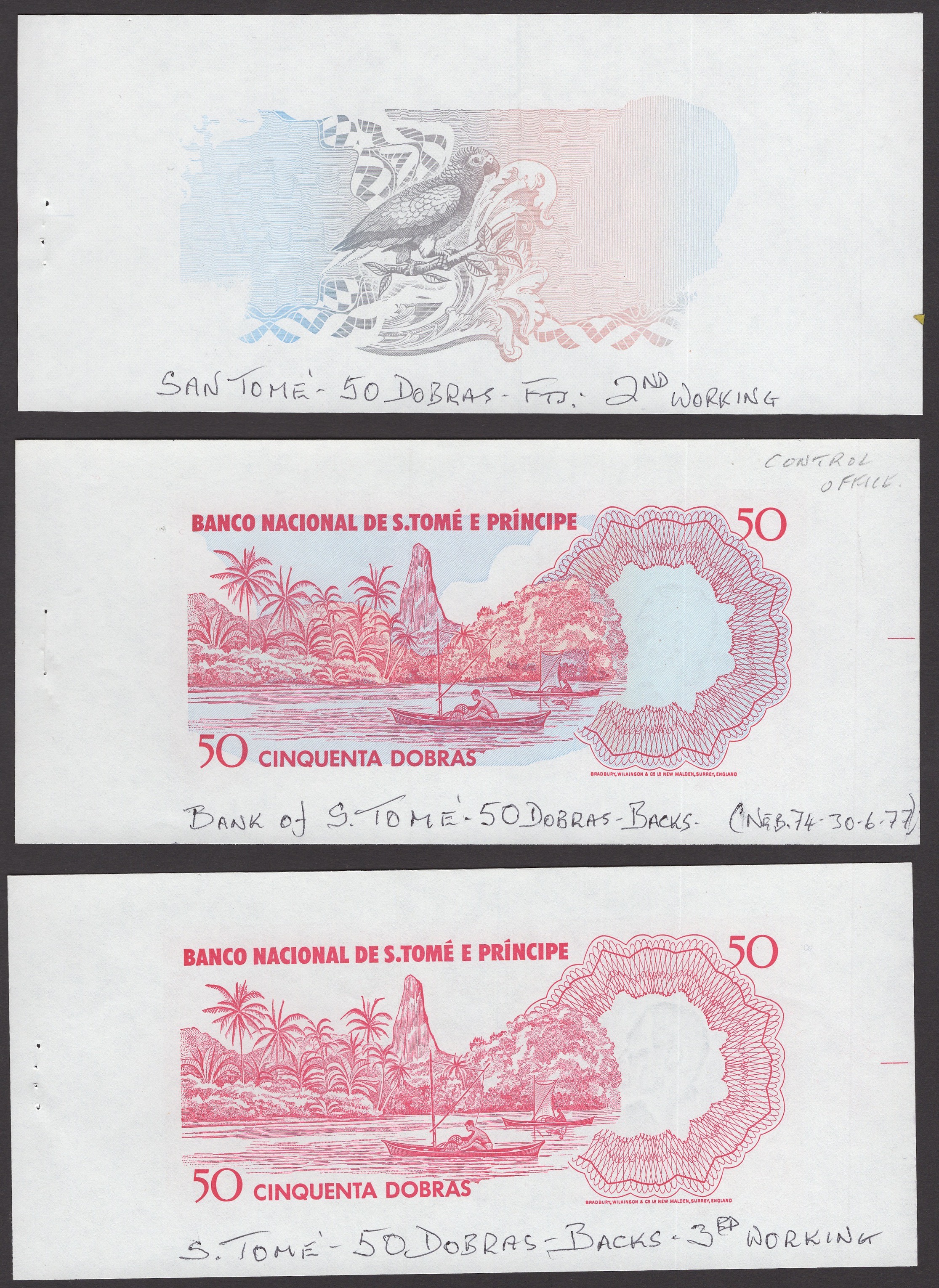 Banco Nacional de S.Tome e Principe, a complete set of stage proofs (8) on watermarked... - Image 3 of 6