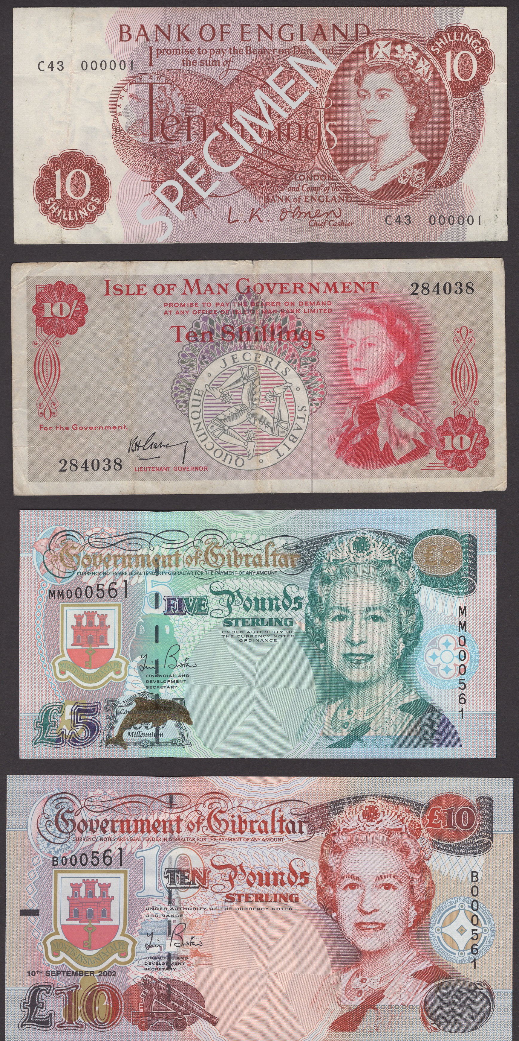 A Small Group of Notes with interesting serial numbers comprising Government of Gibraltar,...