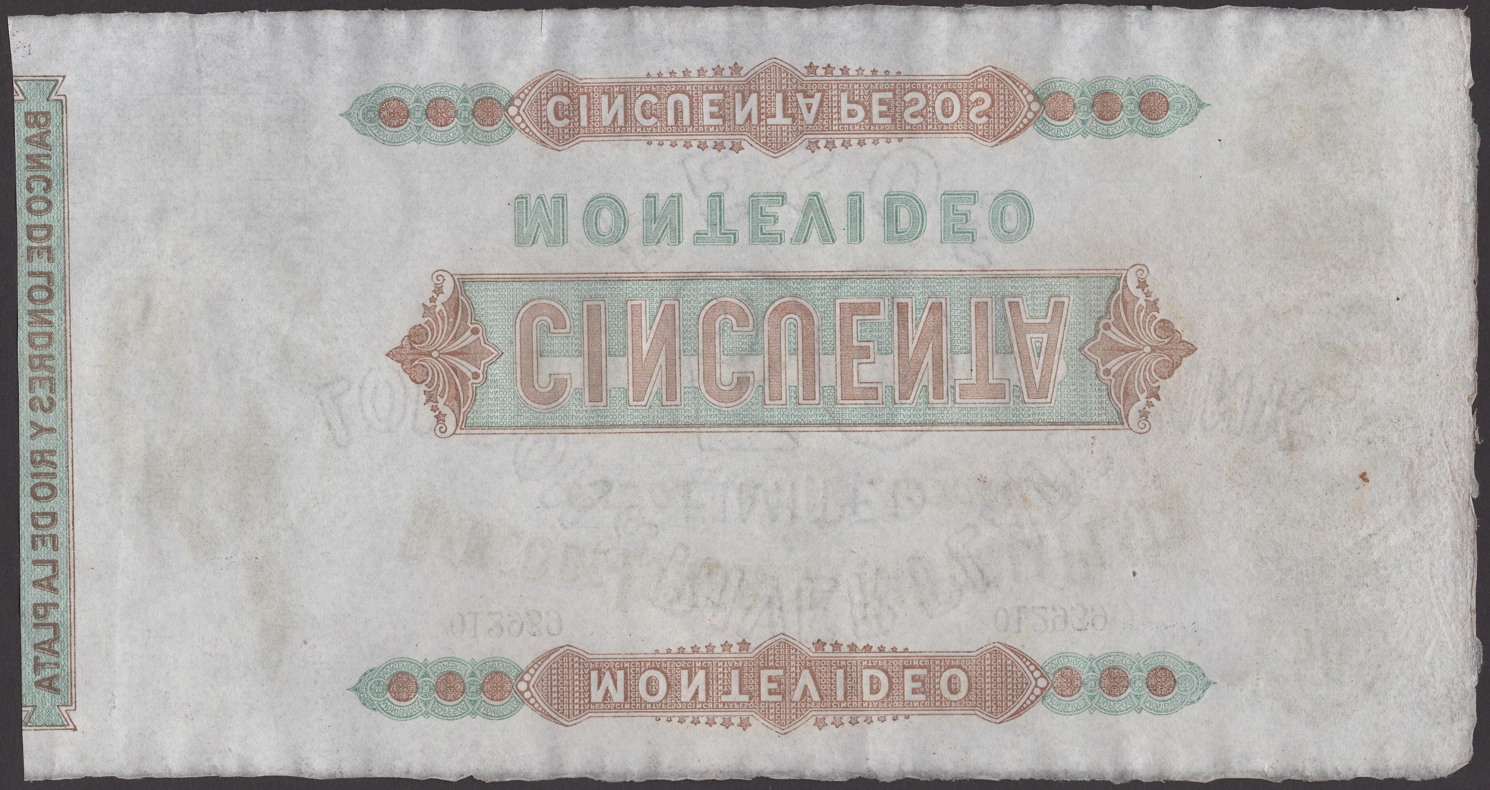 Banco de Londres y Rio de la Plata, unissued 50 Pesos (2), 1 January 1872, serial numbers... - Bild 2 aus 4