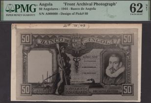 Banco de Angola, obverse and reverse monochrome photographs showing designs for the 50...
