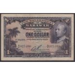 Government of Sarawak, $1, 1 July 1929, serial number A/2 927398, violet colour variety,...