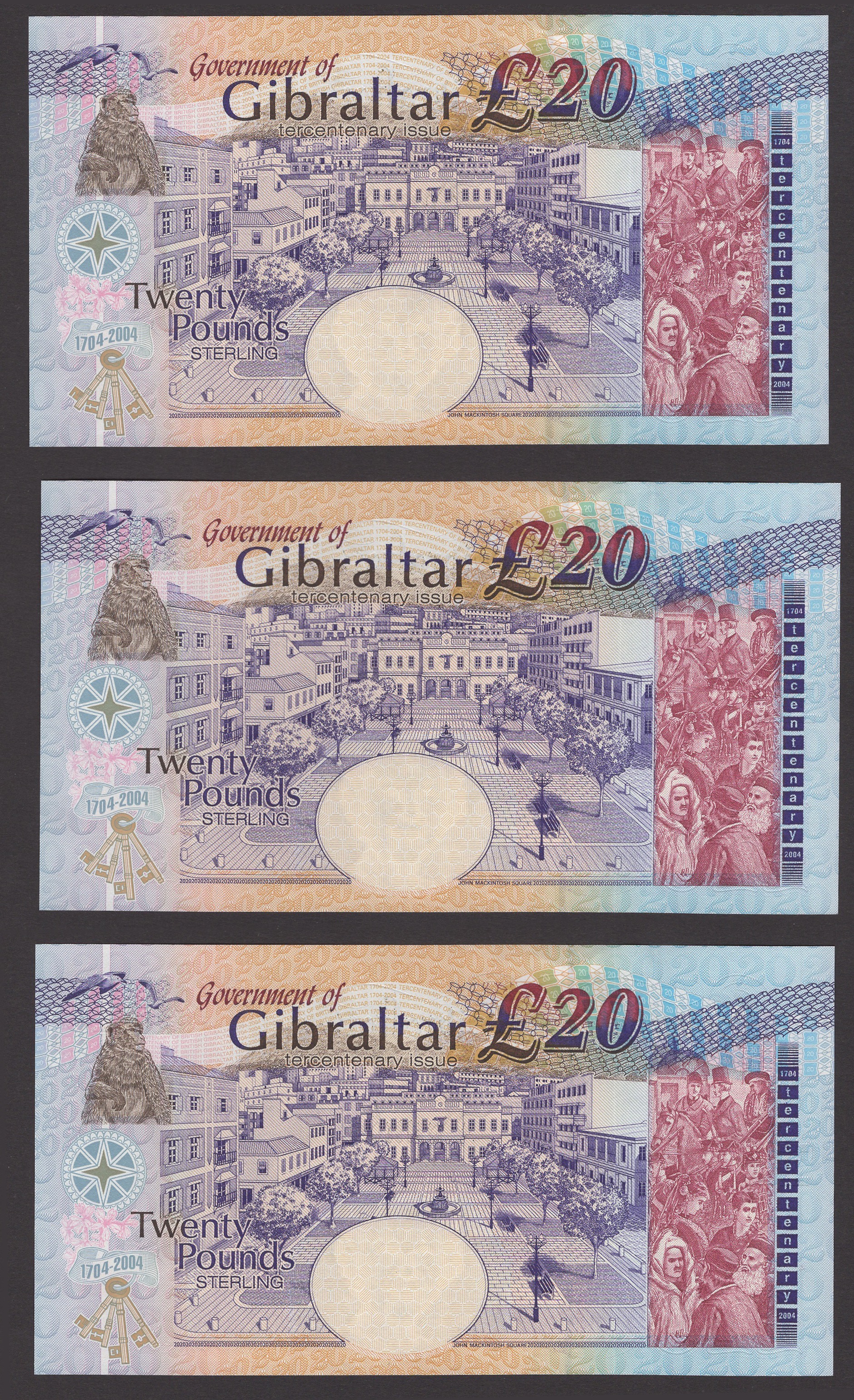 Government of Gibraltar, Â£20 (5), 4 August 2004, serial numbers CCC487353-57, Bristow... - Bild 2 aus 4