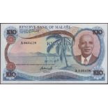 Reserve Bank of Malawi, 10 Kwacha, 1964 (1973), serial number A046428, Tembo signature,...