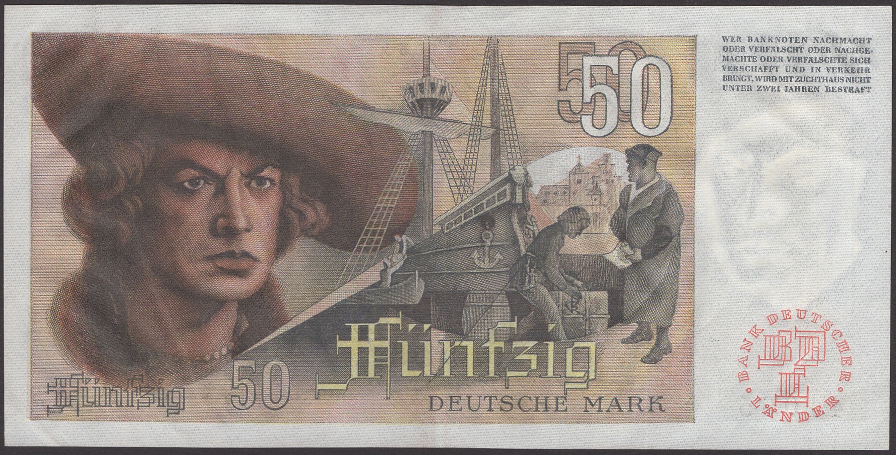 Bank Deutscher Lander, 50 Deutsche Mark, 9 December 1948, B handstamp at centre (Berlin),... - Bild 2 aus 2