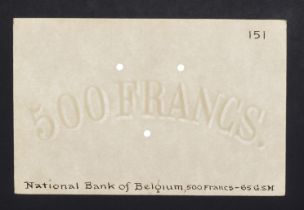 Banque Nationale de Belgique, watermarked paper for 500 Francs (6), issue of 1910-25, glued...