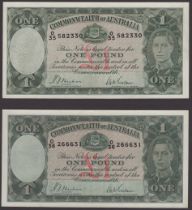Commonwealth of Australia, Â£1, ND (1939), serial numbers O35 582330 and O36 266631,...
