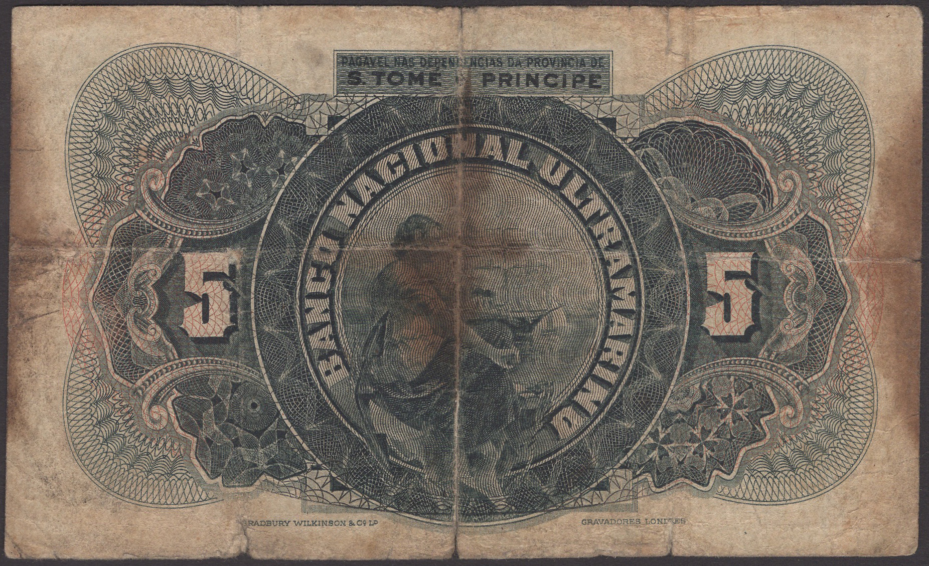 Banco Nacional Ultramarino, St Thomas & Prince, 5 Escudos, 1 January 1921, serial number... - Bild 2 aus 2