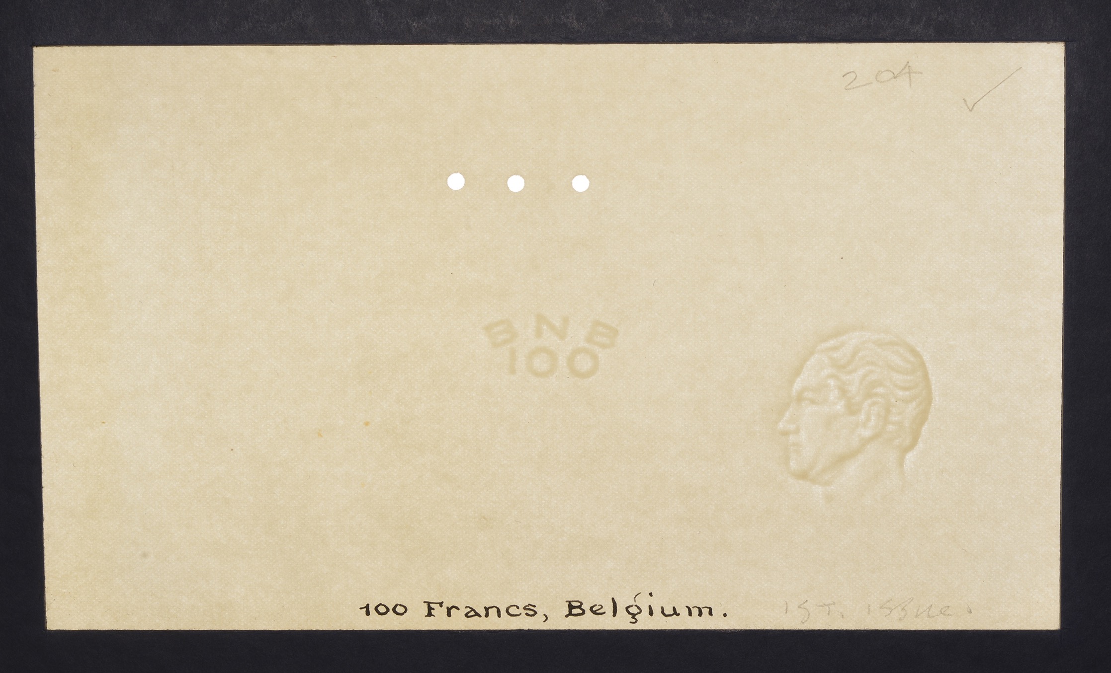 Banque Nationale de Belgique, watermarked papers for 5 Francs (3), 1922-38, 20 Francs (2),... - Bild 5 aus 9