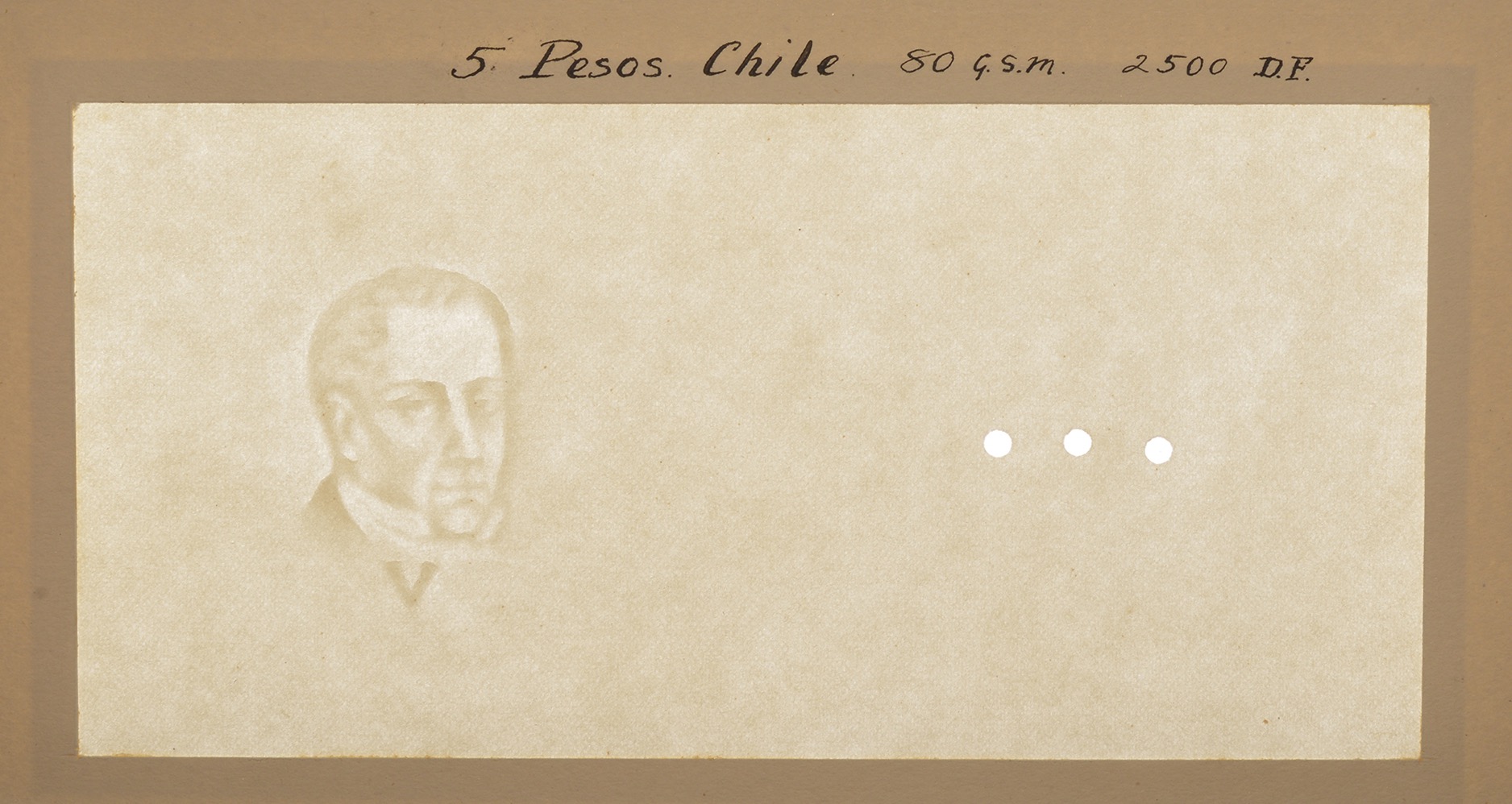 Banco Central de Chile, watermarked paper for the 5, 10 (3) and 20 Pesos (2), issue of...