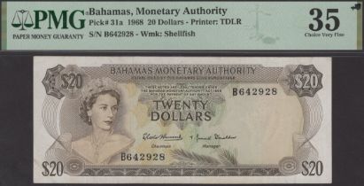 Bahamas Monetary Authority, $20, 1968, serial number B642928, Hammond and Donaldson,...
