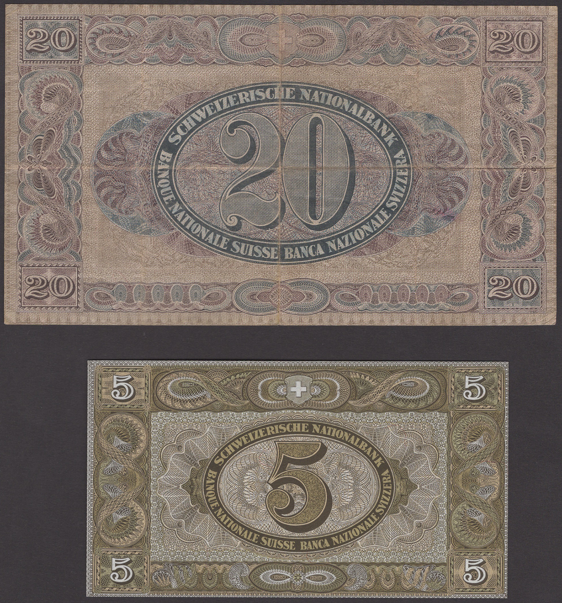 Schweizerische Nationalbank, 5 Francs, 28 March 1952, serial number 54C 088837, 20 Francs,... - Bild 4 aus 4