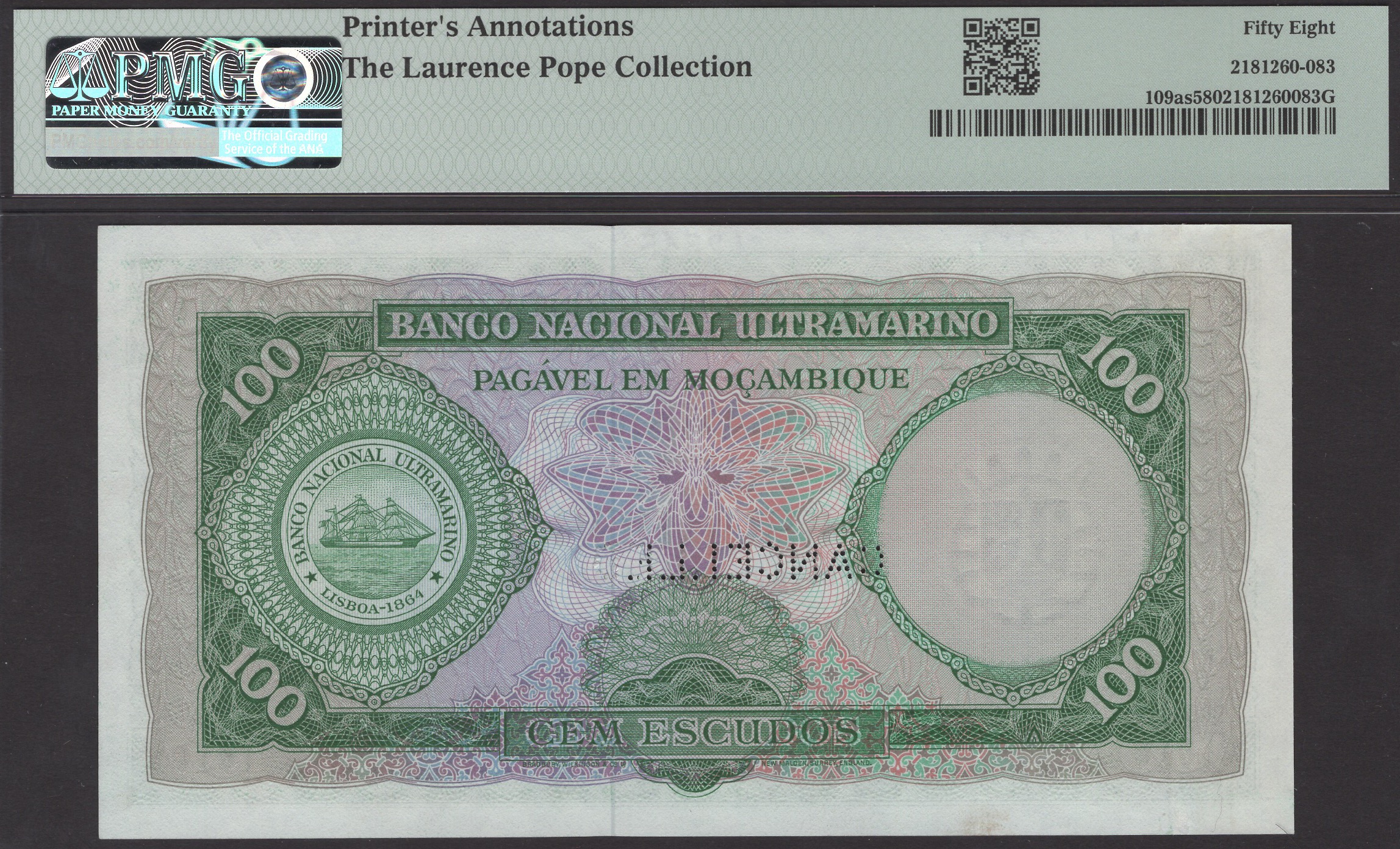 Banco Nacional Ultramarino, Mozambique, printers archival specimens for 100 Escudos (3), 27... - Image 4 of 4
