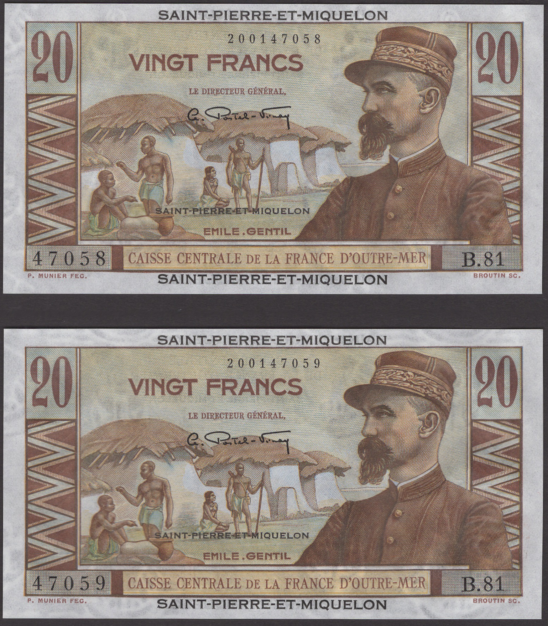 Caisse Centrale de la France d'Outre-Mer, Saint Pierre & Miquelon, 20 Francs (2), ND...