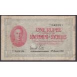 Government of the Seychelles, 1 Rupee, 6 January 1951, serial number B/1 249581, Bates...