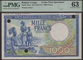 Banque du Congo-Belge, colour trial 1000 Francs, ND (1944-47), no signatures or serial...
