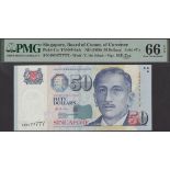 Board of Commissioners of Currency, Singapore, $50, ND (1999), serial number 0MN777777, Hu...