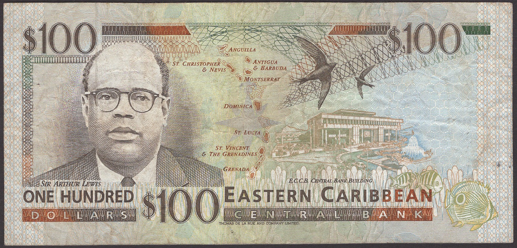 Eastern Caribbean Central Bank, $100, ND (1994), serial number A231607 V (St Vincent),... - Image 2 of 2