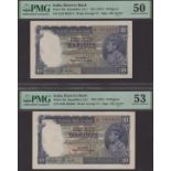 Reserve Bank of India, 10 Rupees (2), ND (1937), serial numbers D/86 988400 and E/64...