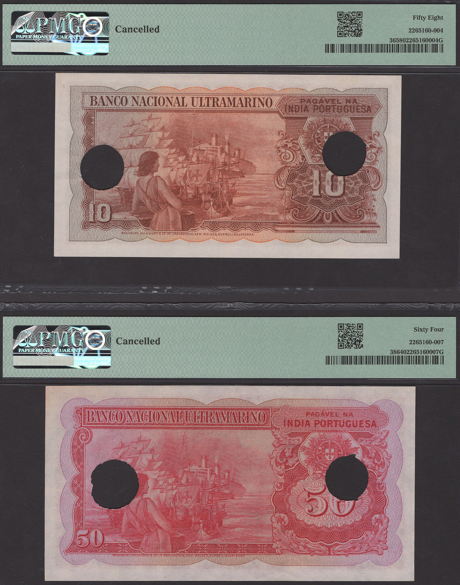 Banco Nacional Ultramarino, Portuguese India, 10 and 50 Rupias, 29 November 1945, serial... - Bild 2 aus 2