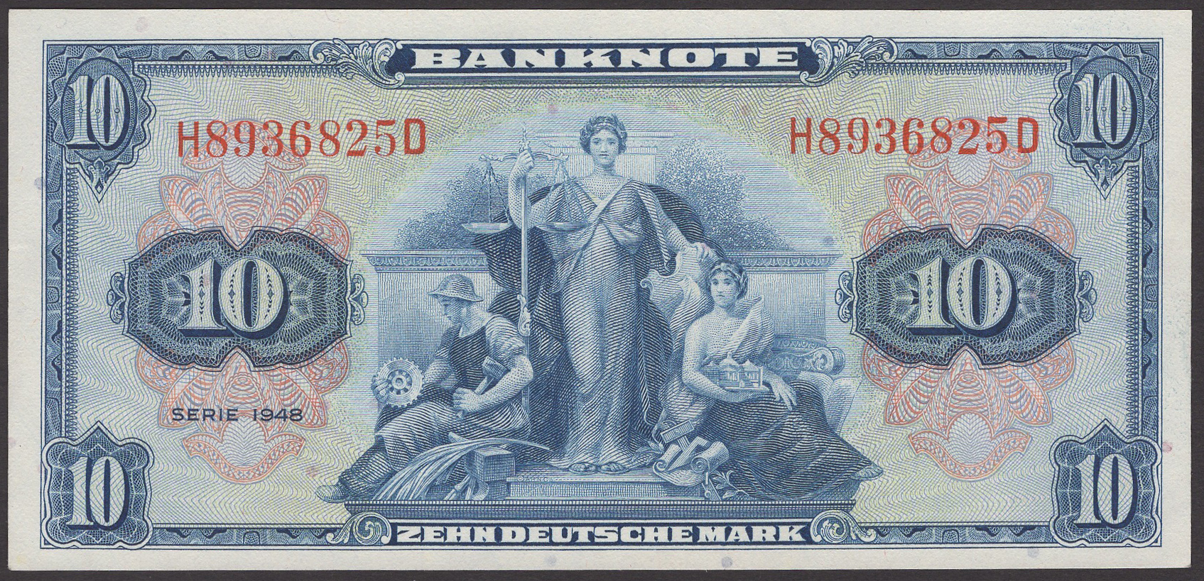 Bank Deutscher Lander, Allied Military Command, 10 Deutsche Mark, 1948, serial number...