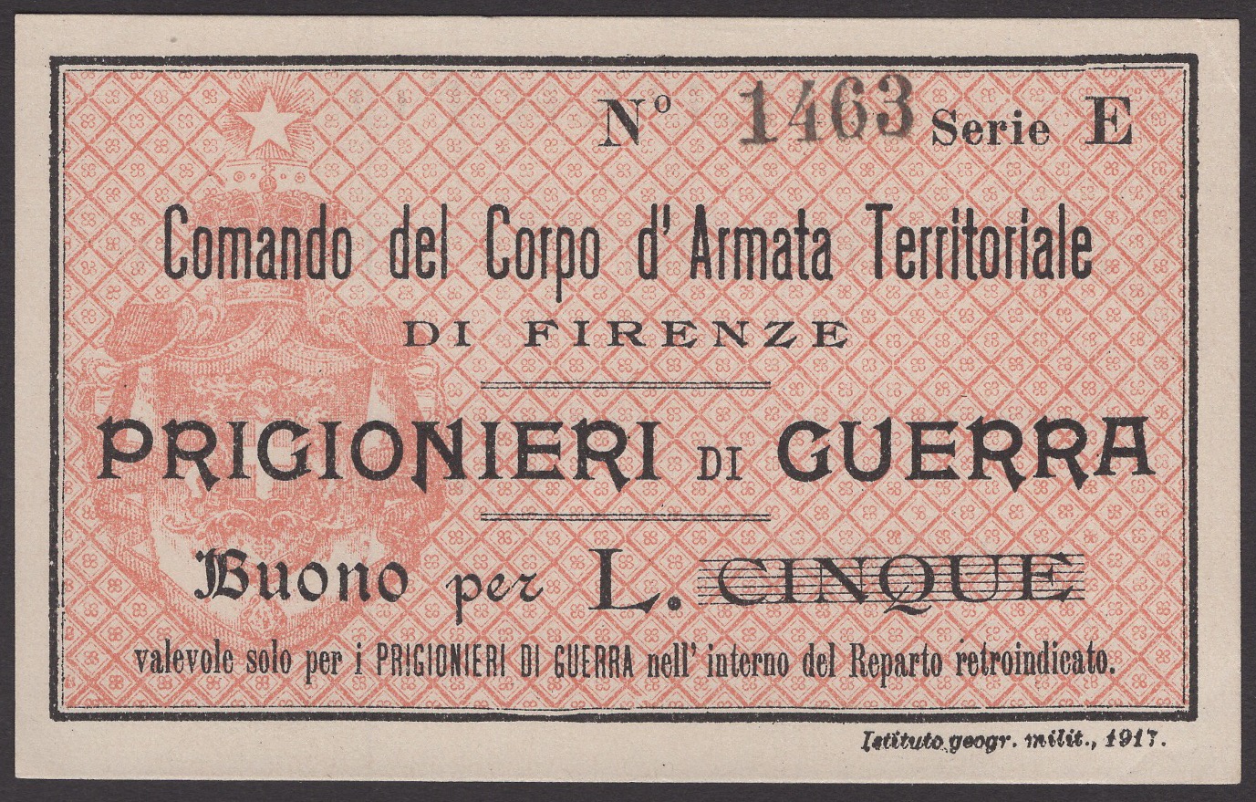 Comando Reparti Prigioniri di Guerra, 5, 10 and 25 Centesimos and 1, 2, 5 and 10 Lire,... - Image 5 of 6