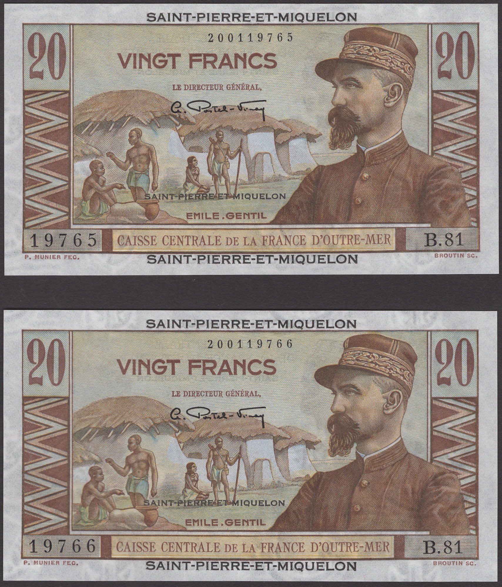 Caisse Centrale de la France d'Outre-Mer, Saint Pierre & Miquelon, 20 Francs (2), ND...