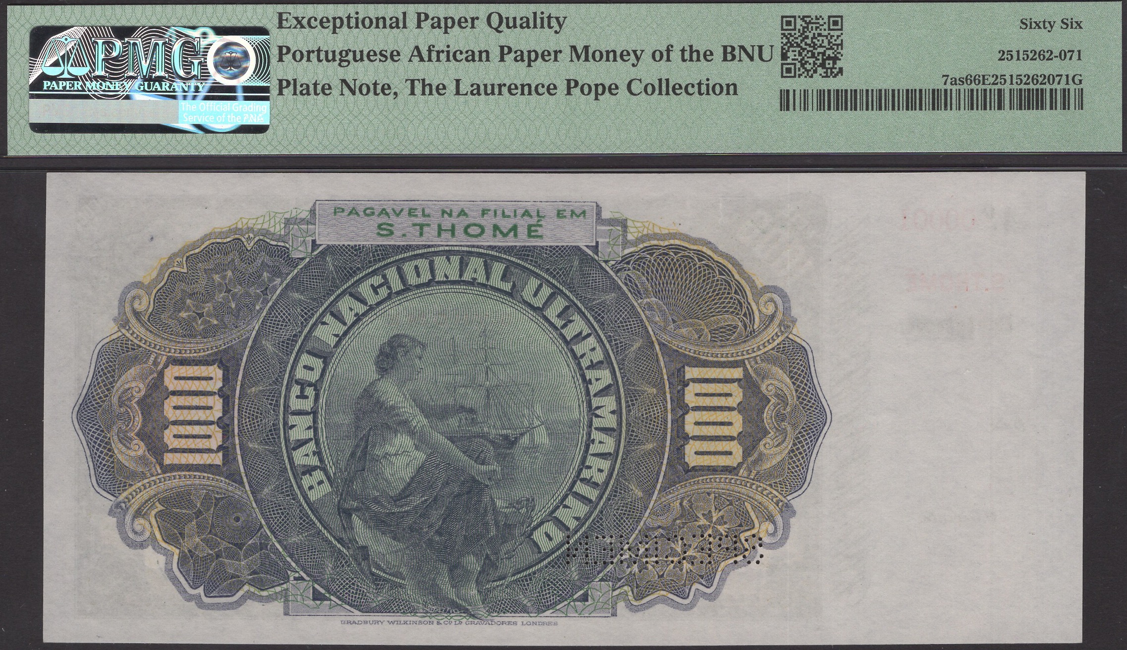 Banco Nacional Ultramarino, St Thomas & Prince, printers archival specimen 1000 Reis, 1... - Bild 2 aus 2